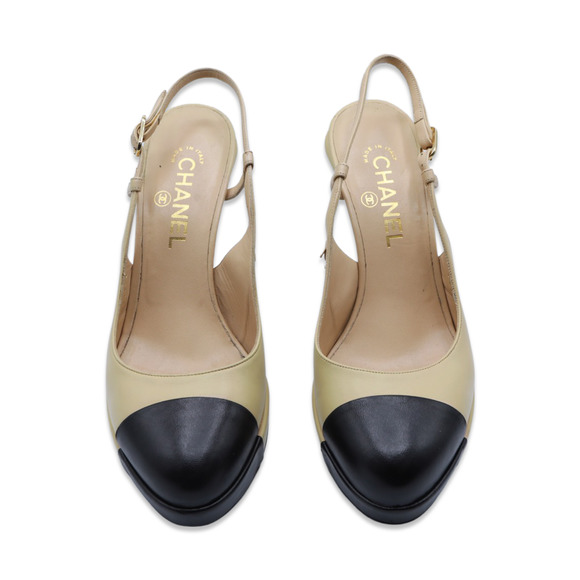 Chanel Women’s Black and Nude Leather Slingback Heel - Used - Size 39 - Picture 2 of 5